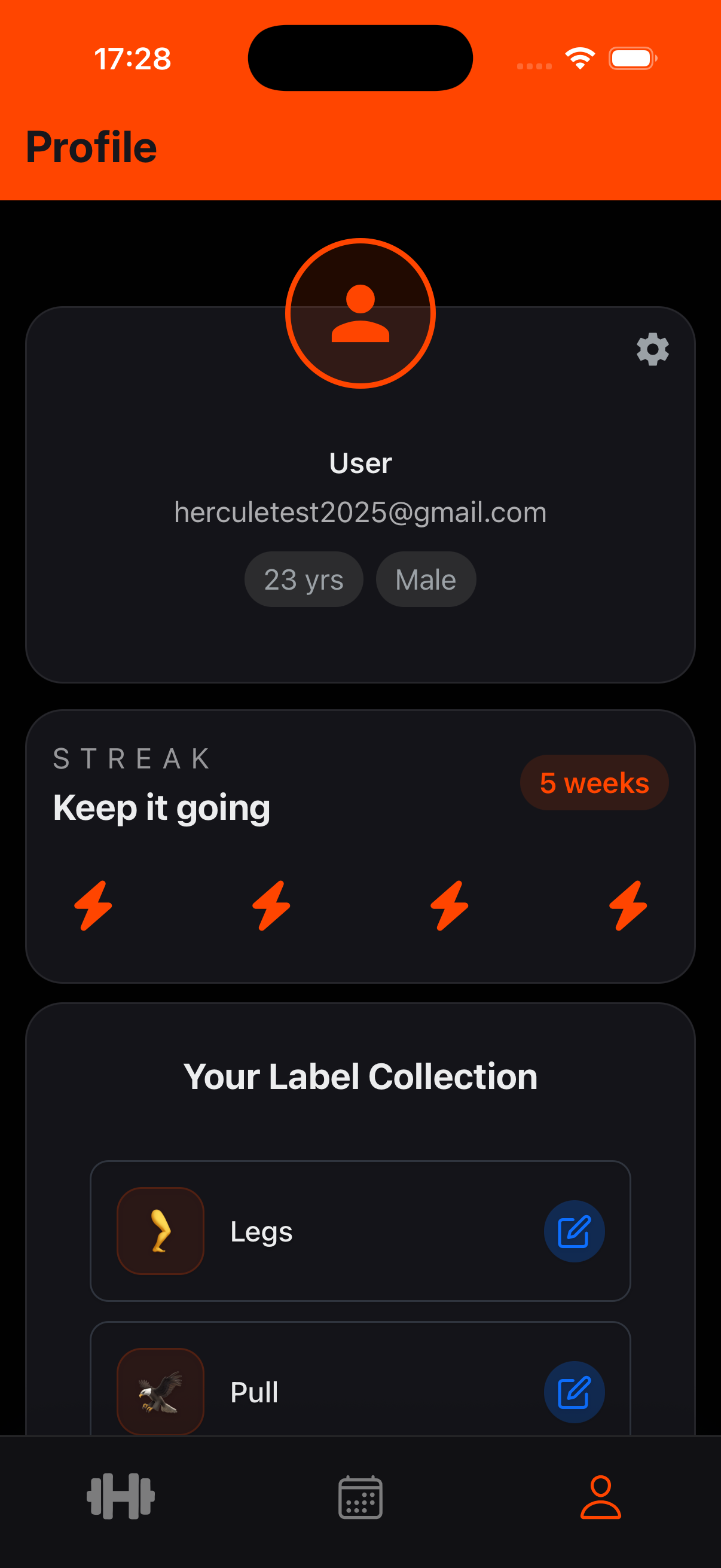 Profile screen